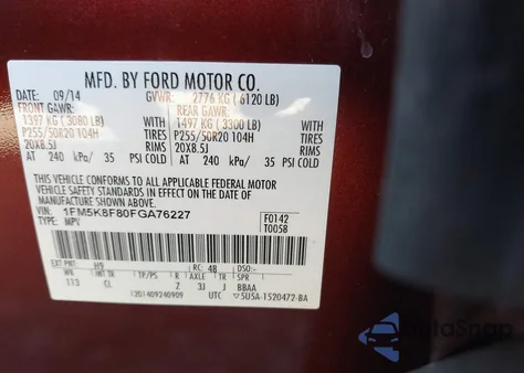 2015 Ford Explorer Limited from USA, damaged, VIN 1FM5K8F80FGA76227